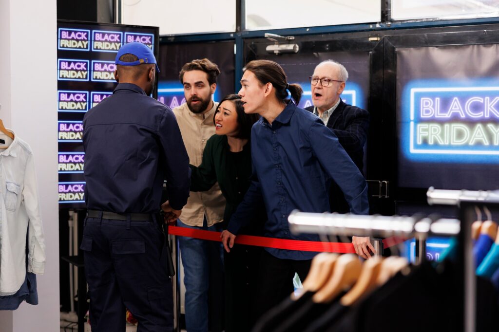 Black Friday shoppers yell at security